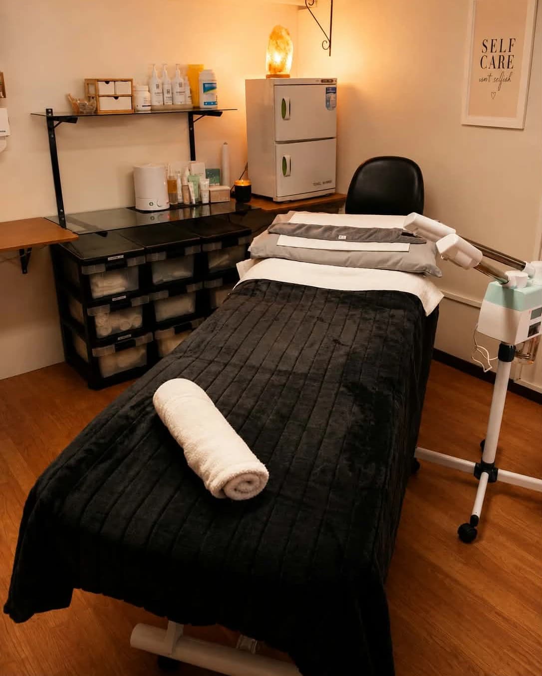 A treatment room at Coccinella Beauty Therapy, Whanganui, prepared for a facial